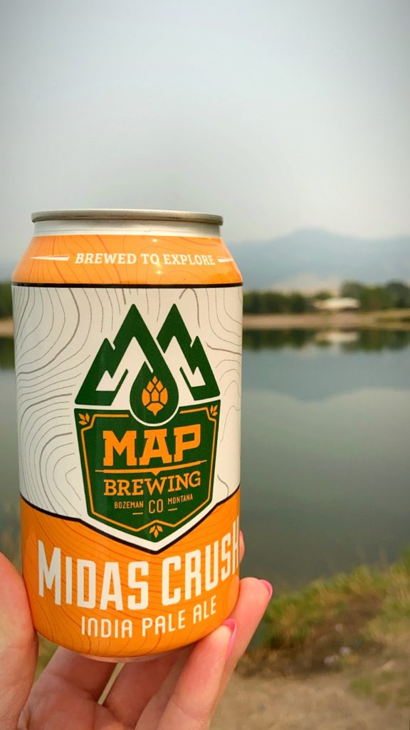 A can of beer outside of Map Brewing
