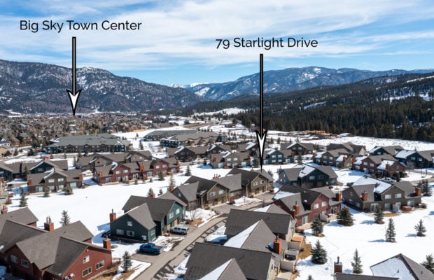 79 Starlight Drive - drone photo of condo association and surrounding area with property and big sky town center labeled