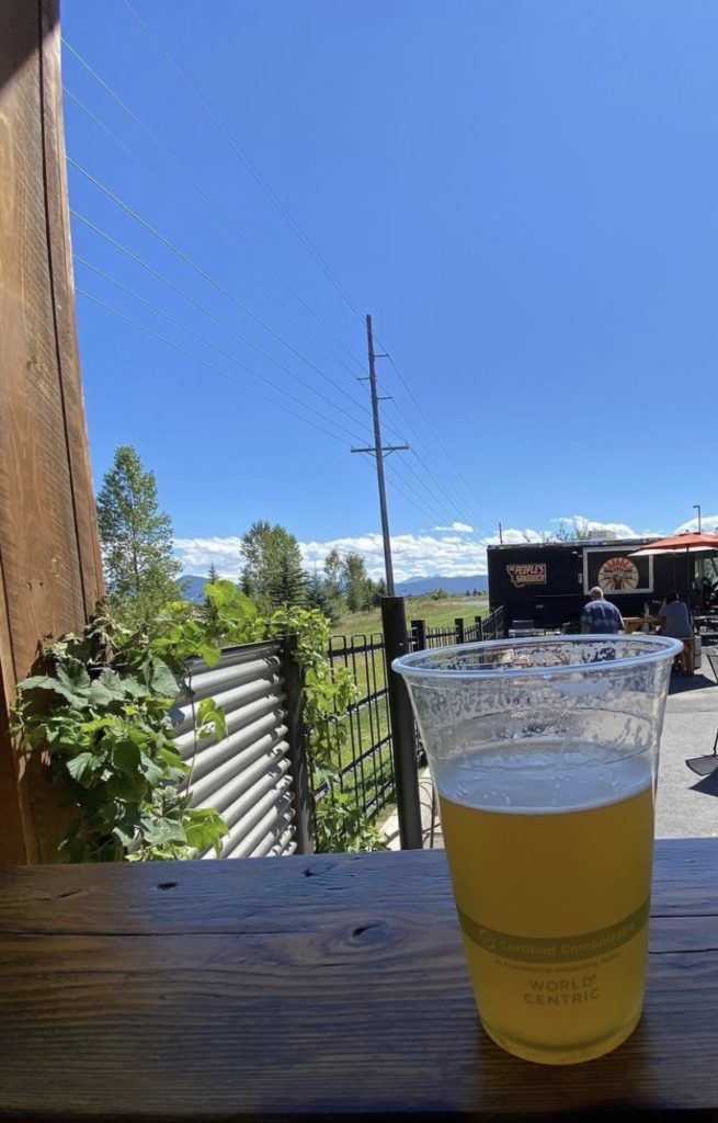 view from the patio of outlaw brewing in bozeman