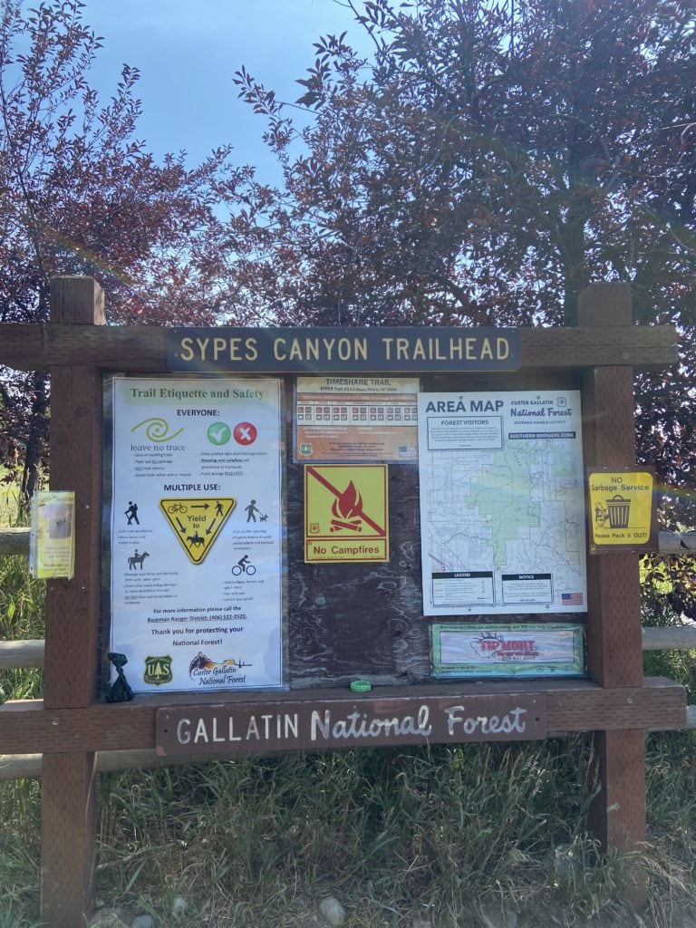 trailhead sign at sypes canyon trail
