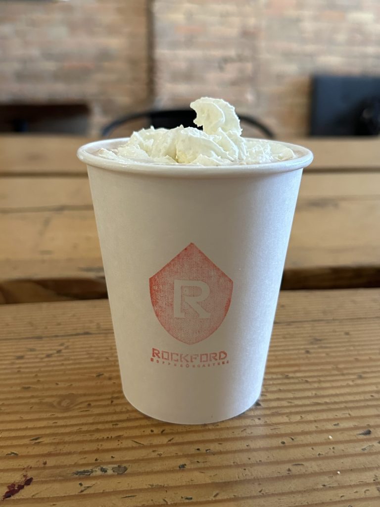 A to-go cup of hot chocolate from Rockford Coffee in Bozeman