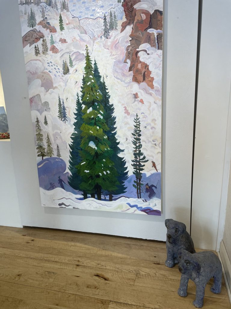 Painting of a winter scene on display at Visions West contemporary Art Gallery in Bozeman