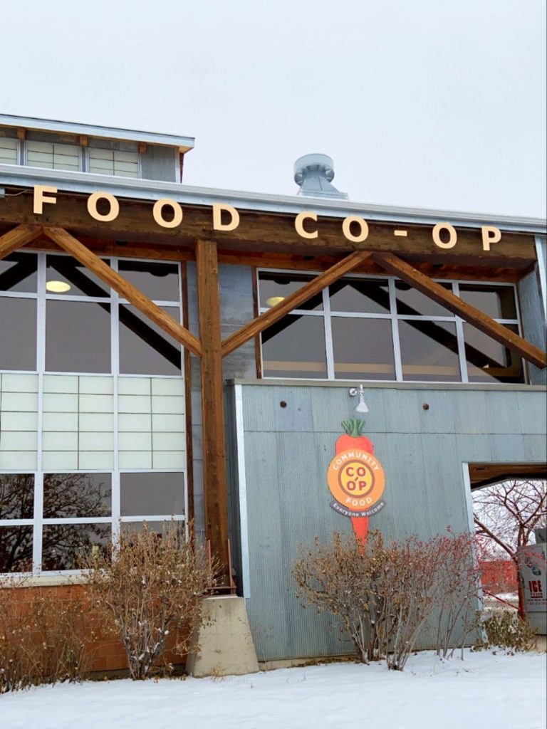Exterior of the community Food Co Op building on the west side of Bozeman