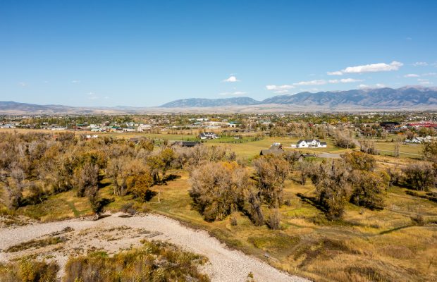 Three lots at Gallatin River Farm: aerial view of gallatin river and surrounding area