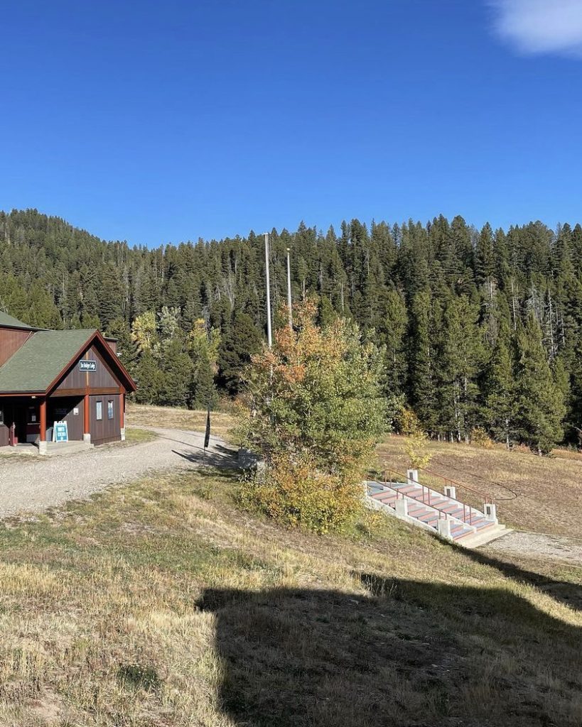 bridger bowl building and stairs during the fall 