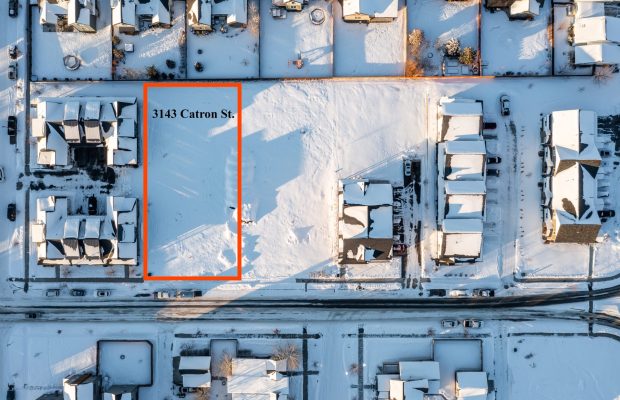 3143 Catron Street, aerial photo with approximate lot lines drawn and labeled