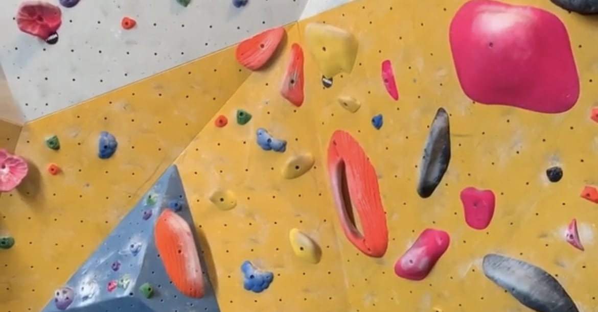 a climbing/bouldering wall at spire climbing center