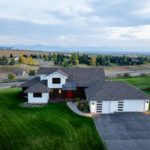 3220 Summer Cutoff Road, Bozeman, elevated drone view of front of home and surrounding area